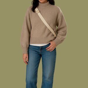 Buffalo David Bitton Taupe Turtleneck with Balloon Sleeves • XS